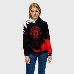 Толстовка-худи женская Манчестер Сити краски, цвет: 3D-черный — фото 2