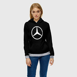 Толстовка-худи женская Mercedes benz logo white, цвет: 3D-меланж — фото 2