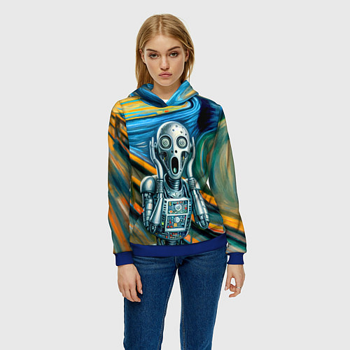 Женская толстовка Робот кричит на картине Эдварда Мунка / 3D-Синий – фото 3