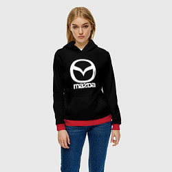 Толстовка-худи женская Mazda logo white, цвет: 3D-красный — фото 2