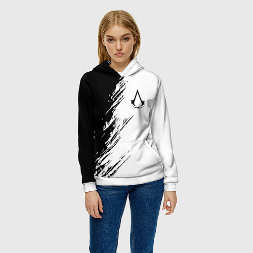 Женская толстовка Ассасинс Крид - белый и черный цвет / 3D-Белый – фото 3
