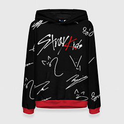 Толстовка-худи женская Stray kids автографы лого, цвет: 3D-красный
