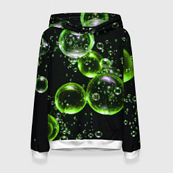 Толстовка-худи женская Зеленые пузыри на черном, цвет: 3D-белый