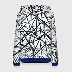 Толстовка-худи женская Чёрные хаотичные линии на белом фоне, цвет: 3D-синий
