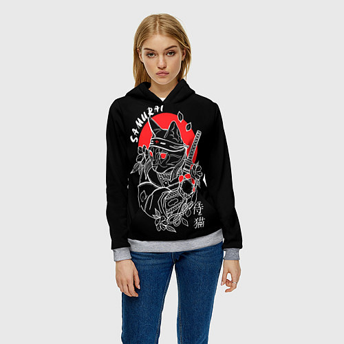 Женская толстовка Черный кот - самурай / 3D-Меланж – фото 3