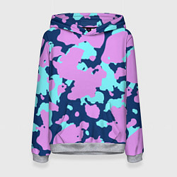 Толстовка-худи женская Паттерн с сиреневыми и голубыми пятнами, цвет: 3D-меланж