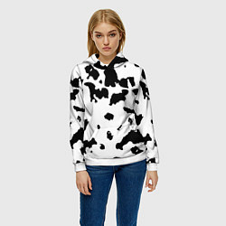 Толстовка-худи женская Черно белый пятнистый узор, цвет: 3D-белый — фото 2