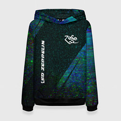 Толстовка-худи женская Led Zeppelin glitch blue, цвет: 3D-черный