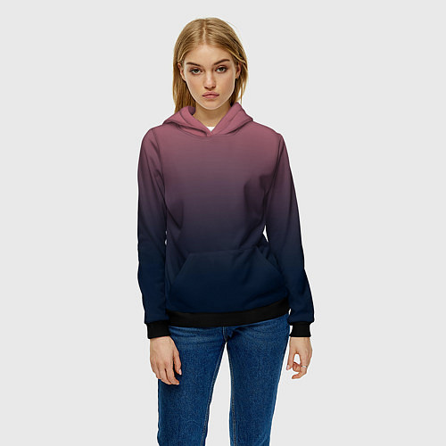 Женская толстовка Градиент тёмный розовый в синий / 3D-Черный – фото 3