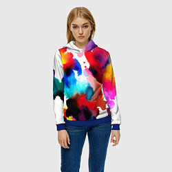 Толстовка-худи женская Абстрактная акварельная композиция, цвет: 3D-синий — фото 2