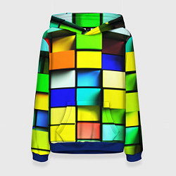 Толстовка-худи женская Оптические кубы, цвет: 3D-синий