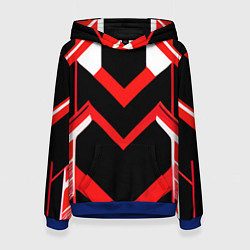 Толстовка-худи женская Красно-белые полосы и чёрный фон, цвет: 3D-синий