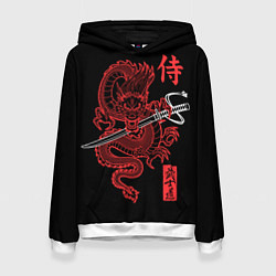 Толстовка-худи женская Дракон с катаной - кодекс самурая, цвет: 3D-белый
