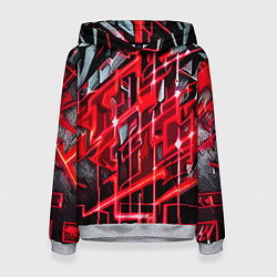 Толстовка-худи женская Красно-белая абстракция, цвет: 3D-меланж