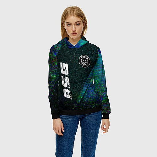 Женская толстовка PSG glitch blue / 3D-Черный – фото 3