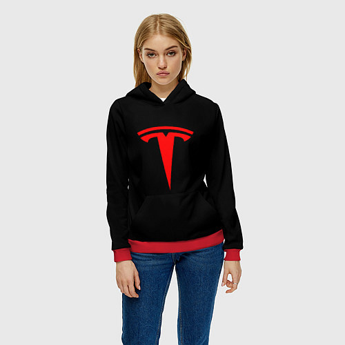 Женская толстовка Tesla red logo / 3D-Красный – фото 3
