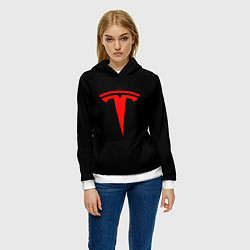 Толстовка-худи женская Tesla red logo, цвет: 3D-белый — фото 2