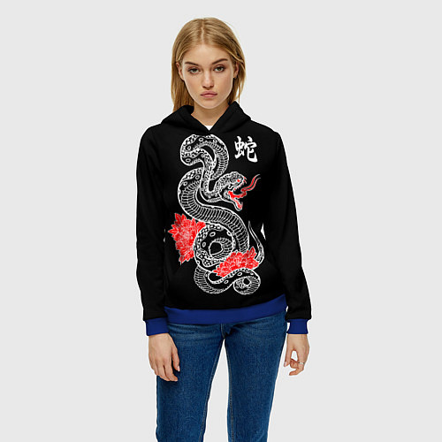 Женская толстовка Черная змея - китайский иероглиф / 3D-Синий – фото 3