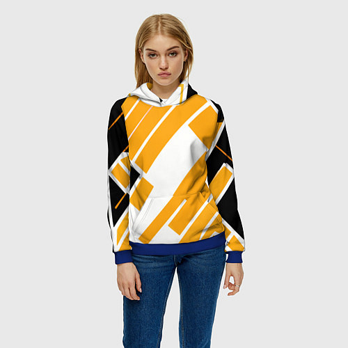 Женская толстовка Жёлтые широкие линии на белом фоне / 3D-Синий – фото 3