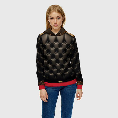 Женская толстовка Лакшери текстура из натуральной кожи / 3D-Красный – фото 3