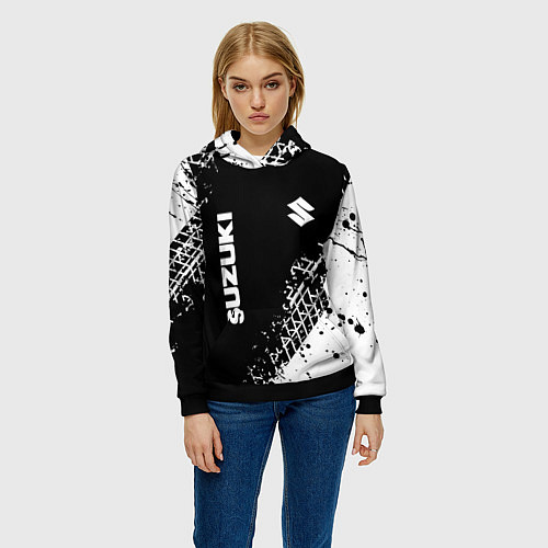 Женская толстовка Сузуки: следы от шин / 3D-Черный – фото 3