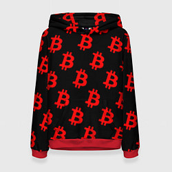 Толстовка-худи женская Bitcoin red logo money, цвет: 3D-красный