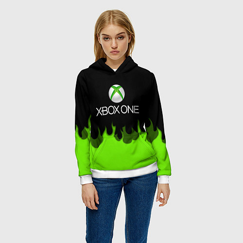 Женская толстовка Xbox green fire / 3D-Белый – фото 3