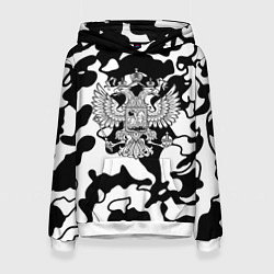 Толстовка-худи женская Герб РФ камуфляж текстура, цвет: 3D-белый