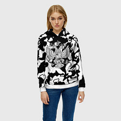 Толстовка-худи женская Герб РФ камуфляж текстура, цвет: 3D-белый — фото 2