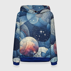 Толстовка-худи женская Космический пэчворк - нейросеть, цвет: 3D-синий