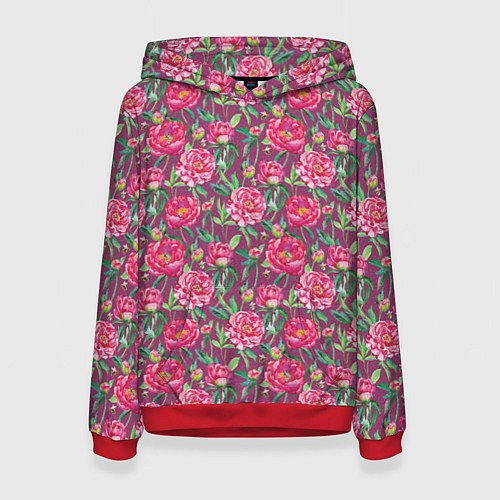 Женская толстовка Пионы и шмели / 3D-Красный – фото 1