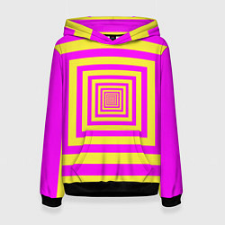 Толстовка-худи женская Удаление квадратов - оптический коридор желтый, цвет: 3D-черный