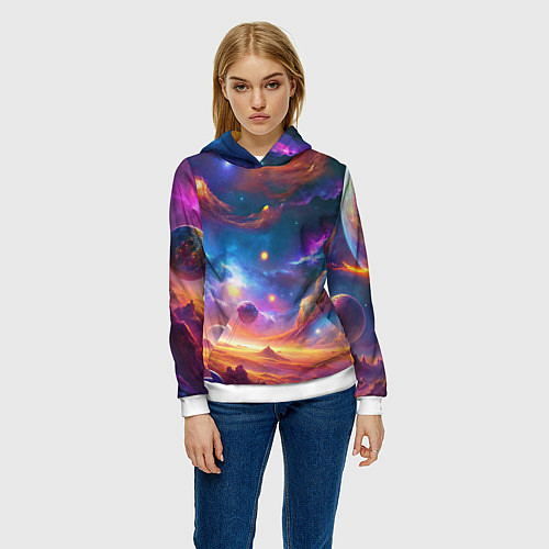 Женская толстовка Космический пейзаж яркий с галактиками / 3D-Белый – фото 3