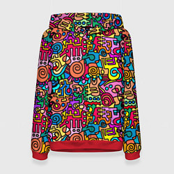 Толстовка-худи женская Психоделические узоры - цветные дудлы, цвет: 3D-красный