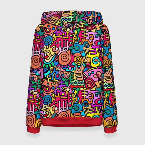 Женская толстовка Психоделические узоры - цветные дудлы / 3D-Красный – фото 1