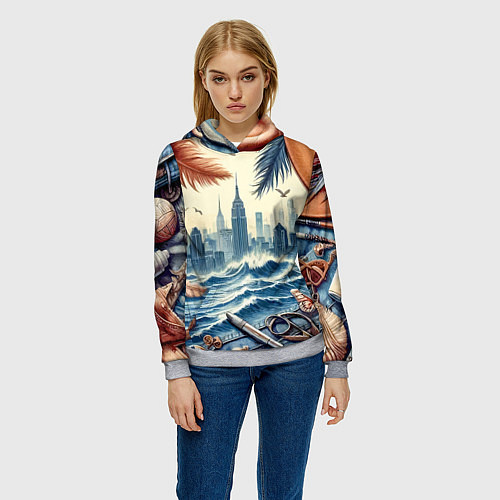 Женская толстовка Коллаж с видом Нью-Йорка - нейросеть / 3D-Меланж – фото 3