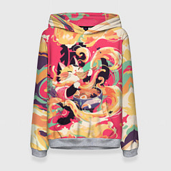 Толстовка-худи женская The cat eats noodles, цвет: 3D-меланж