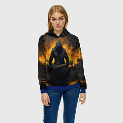 Толстовка-худи женская Гитарист играющий в пламени, цвет: 3D-синий — фото 2
