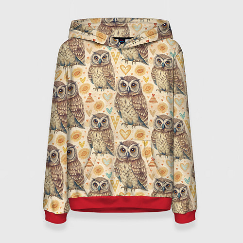 Женская толстовка Совы милые в паттерне / 3D-Красный – фото 1