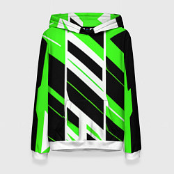 Толстовка-худи женская Black and green stripes on a white background, цвет: 3D-белый