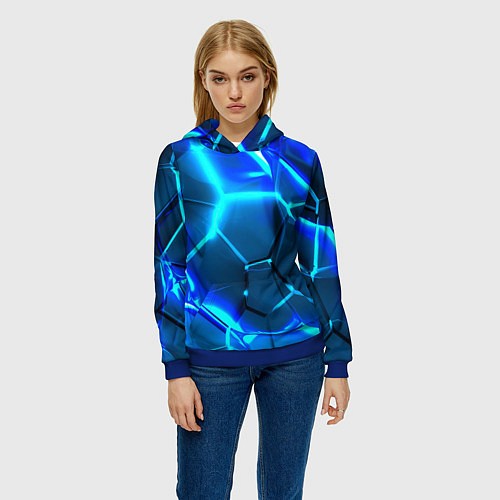 Женская толстовка Неоновые холодные голубые плиты в разломе / 3D-Синий – фото 3