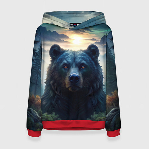 Женская толстовка Медведь на закате / 3D-Красный – фото 1