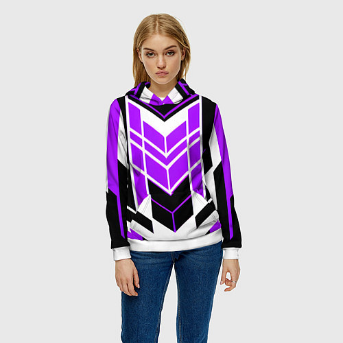 Женская толстовка Purple and black stripes on a white background / 3D-Белый – фото 3