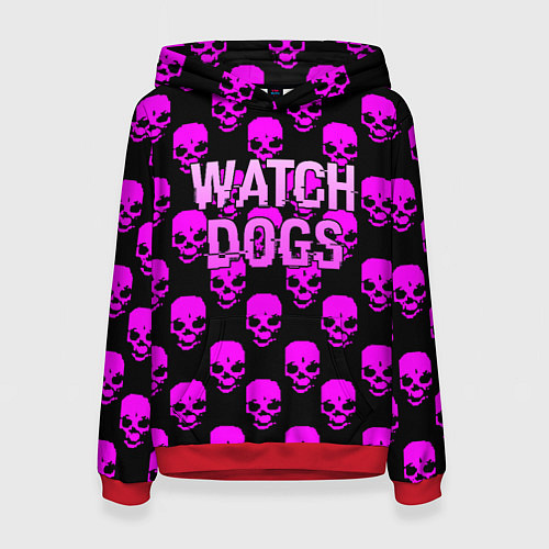 Женская толстовка Watch dogs neon skull / 3D-Красный – фото 1