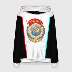 Толстовка-худи женская Герб РФ текстура, цвет: 3D-белый