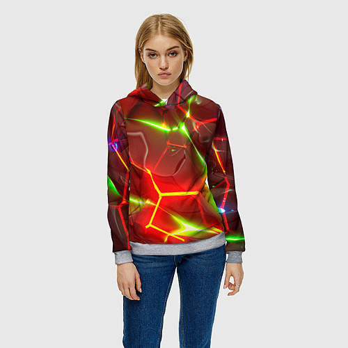 Женская толстовка Неоновые красные плиты с ярким светом / 3D-Меланж – фото 3