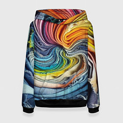 Толстовка-худи женская Красочная джинсовая воронка, цвет: 3D-черный