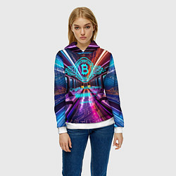 Толстовка-худи женская Биткоин миллионер - загрузка, цвет: 3D-белый — фото 2