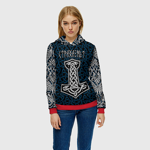 Женская толстовка Молот тора воина - страха нет / 3D-Красный – фото 3