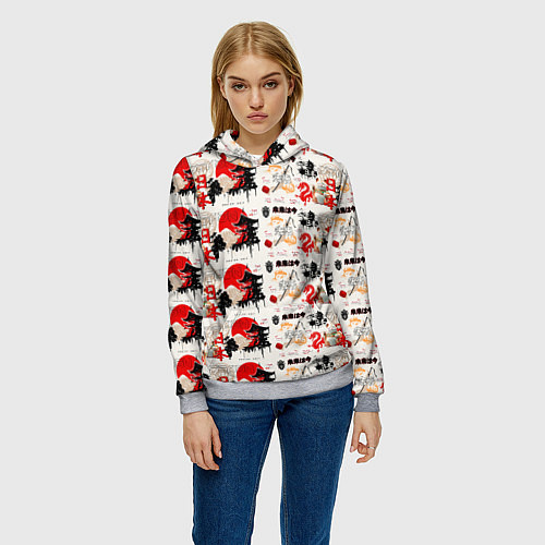 Женская толстовка Японские символы и элементы культуры / 3D-Меланж – фото 3